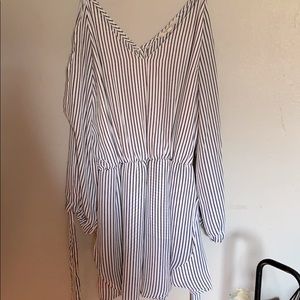 Rebellion Black and White Striped Romper